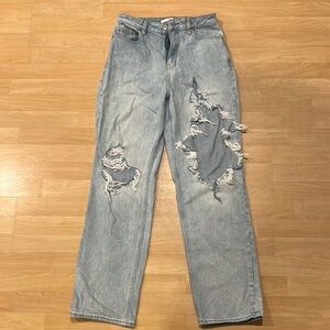 Distressed Light Wash Denim Jeans
